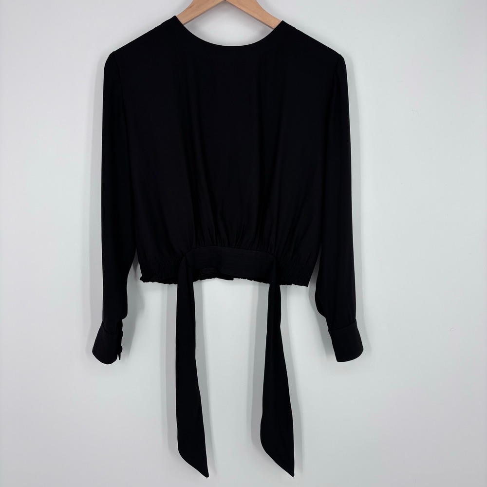Sonia Rykiel Paris Black Silk Tie Waist Button Back Blouse Women Size S Cropped